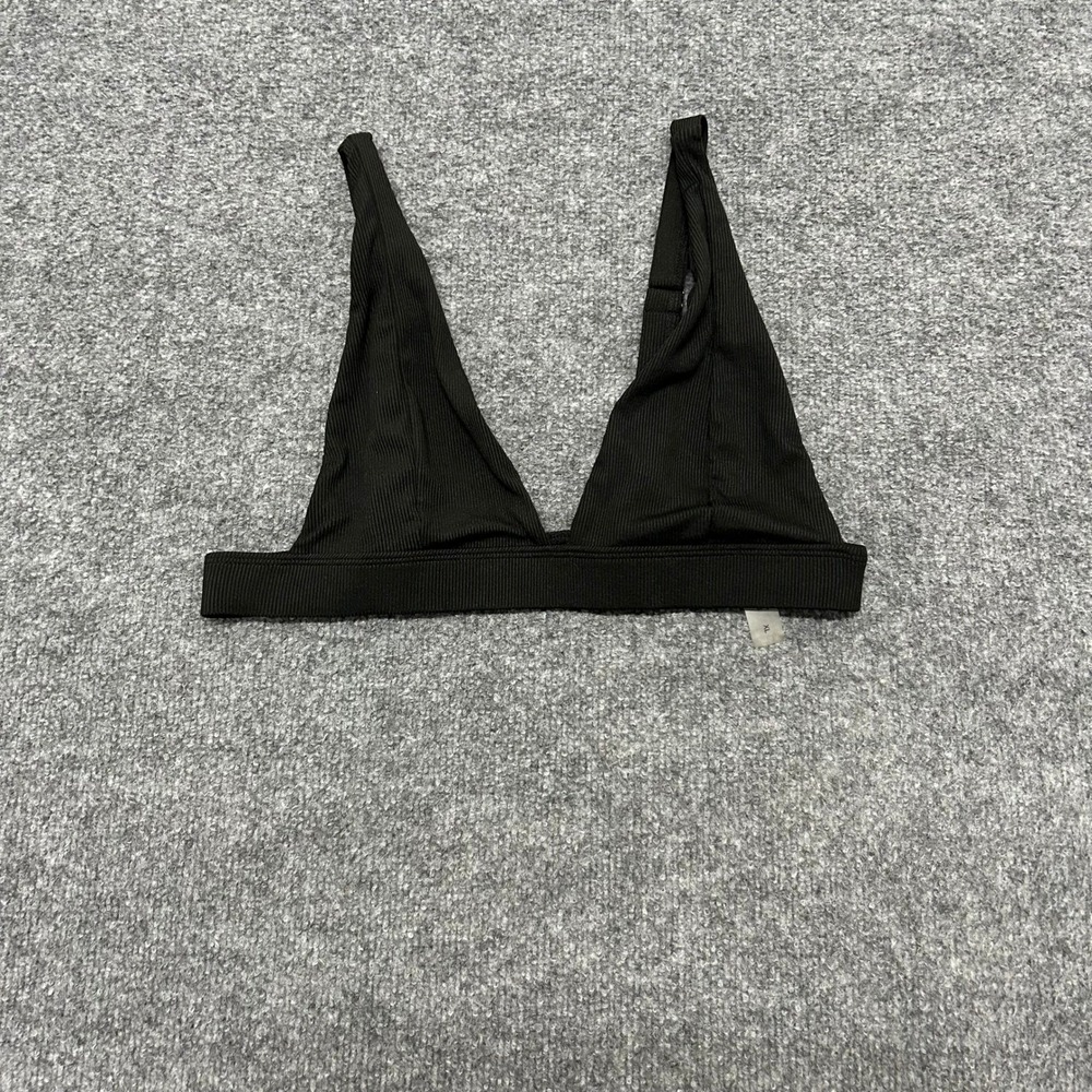 Unbranded Bikini Top Womens Size XL Black Ribbed Triangle Adjustable Straps Swim
